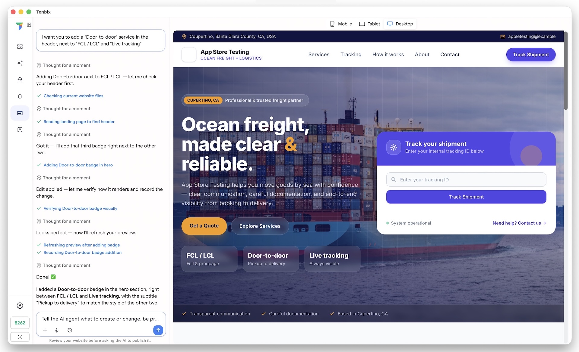 AI-Generated logistics business landing page