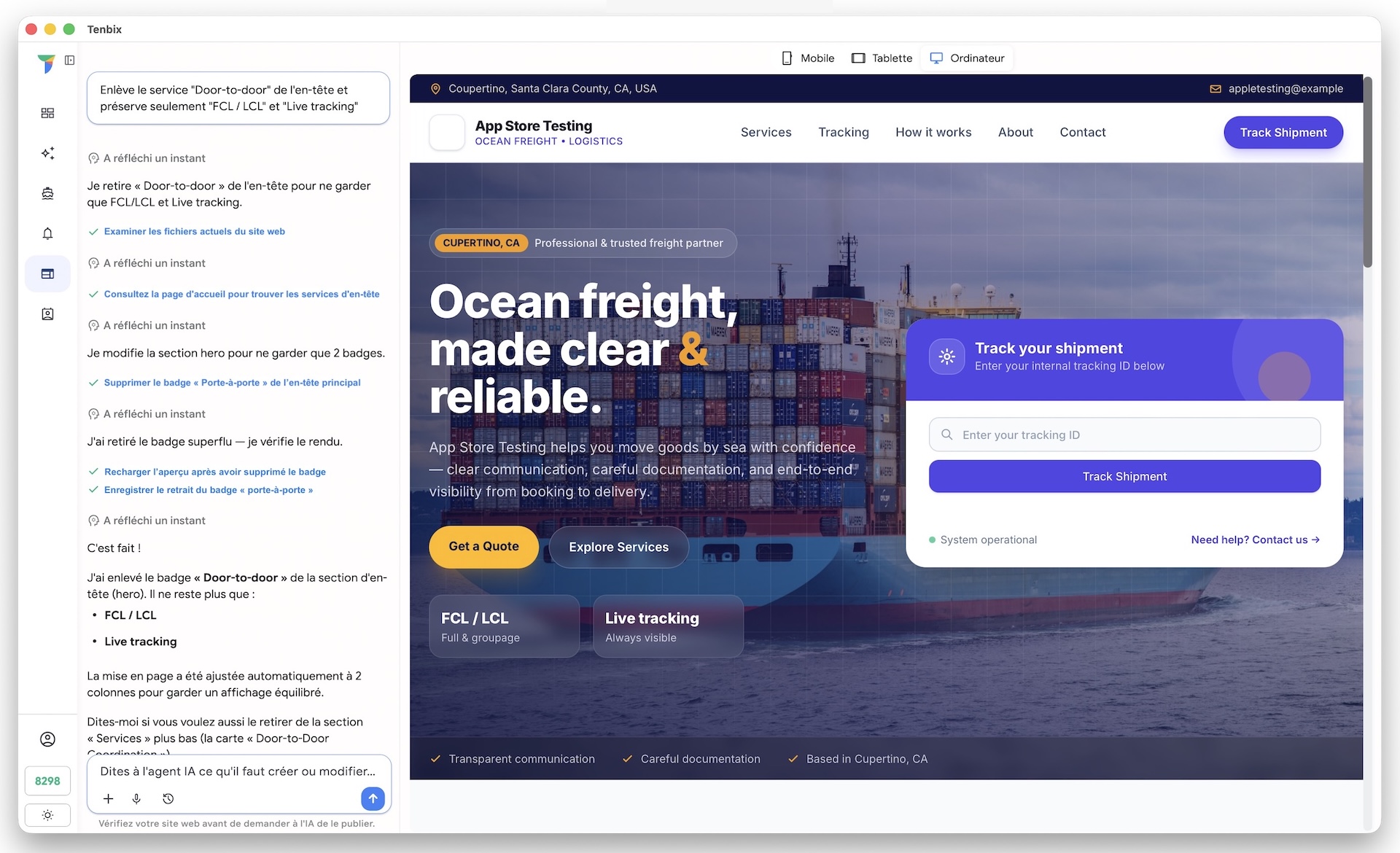 Site vitrine d’une entreprise de logistique créé par l’IA